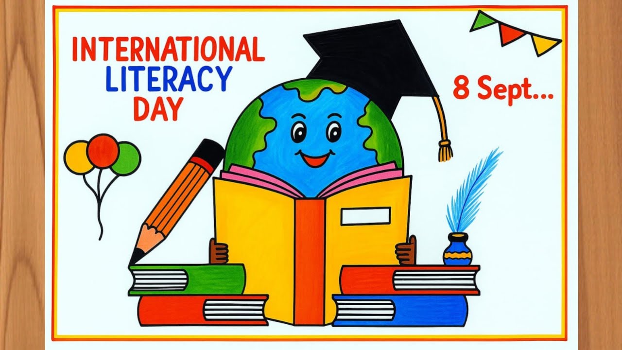 International Literacy Day Poster drawing easy World Literacy day poster Literacy Day Poster