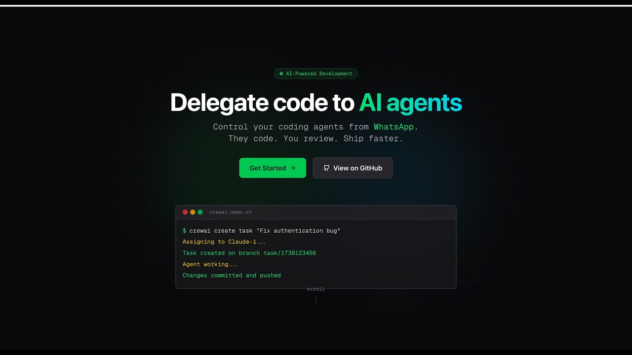 CrewAI – Managing AI Coding Agents from WhatsApp | AIBoomi Startup Weekend 2026 Dem (Team Stellar)