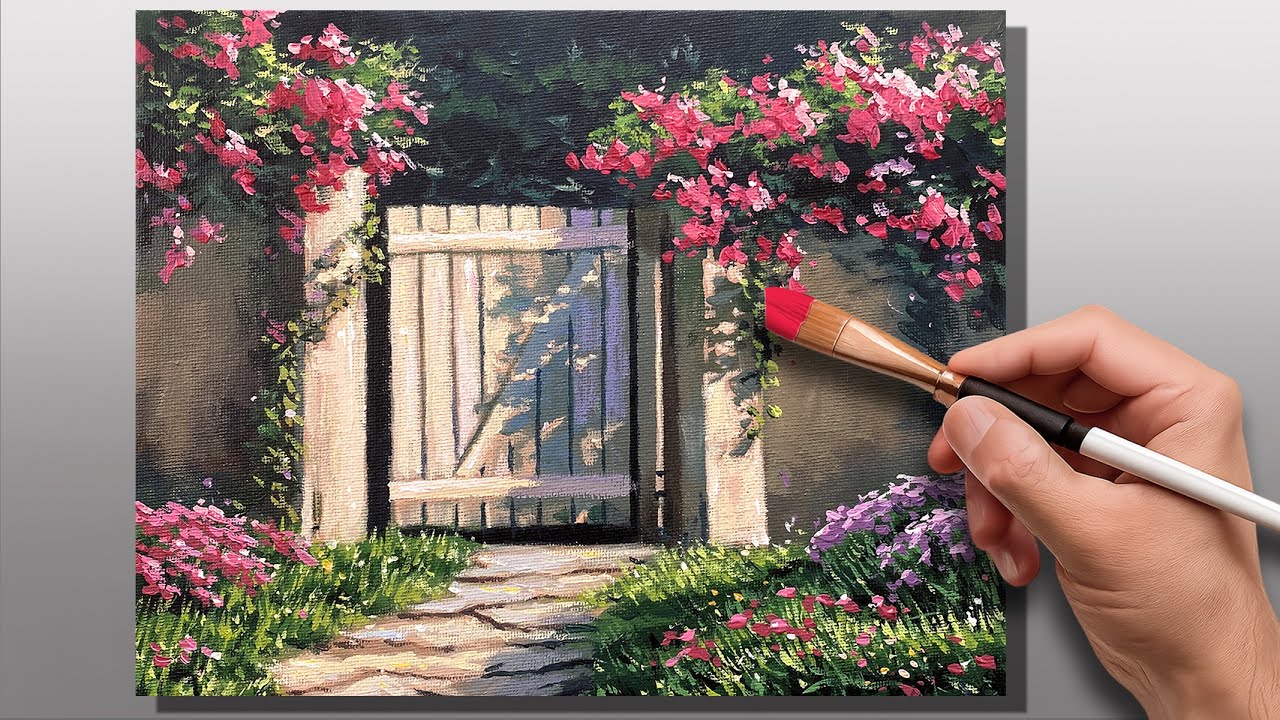 How to Paint Sunlit Garden Gate | Step-by-Step Acrylic Painting