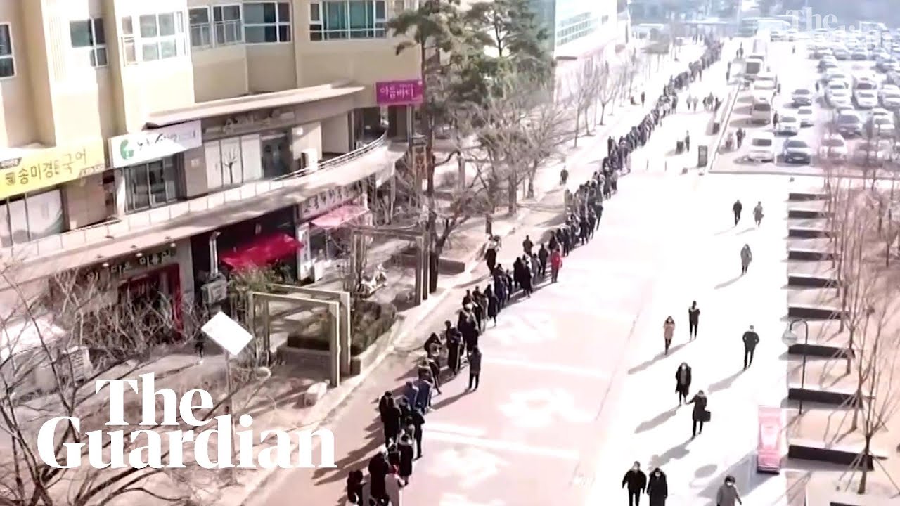 Coronavirus: drone footage shows enormous queues for masks in South Korea