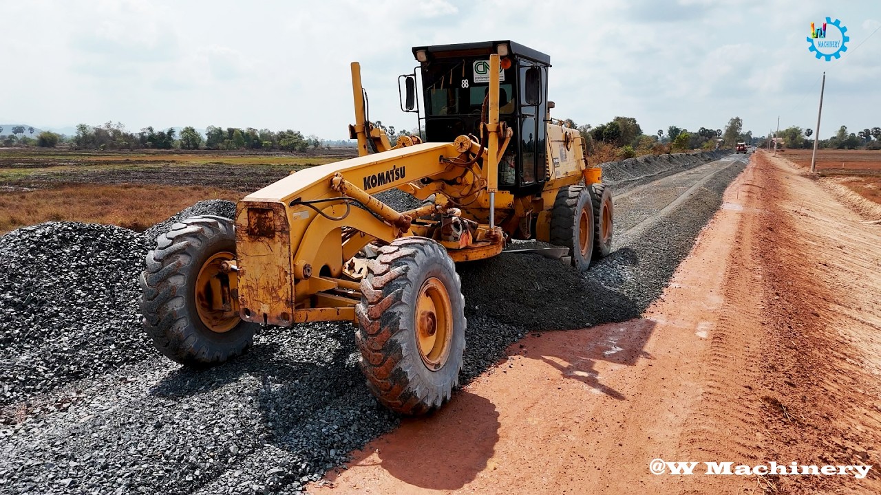 Nicely Action Building Village Roads By Komatsu Motor Grader Operating Skills Spreading Gravel
