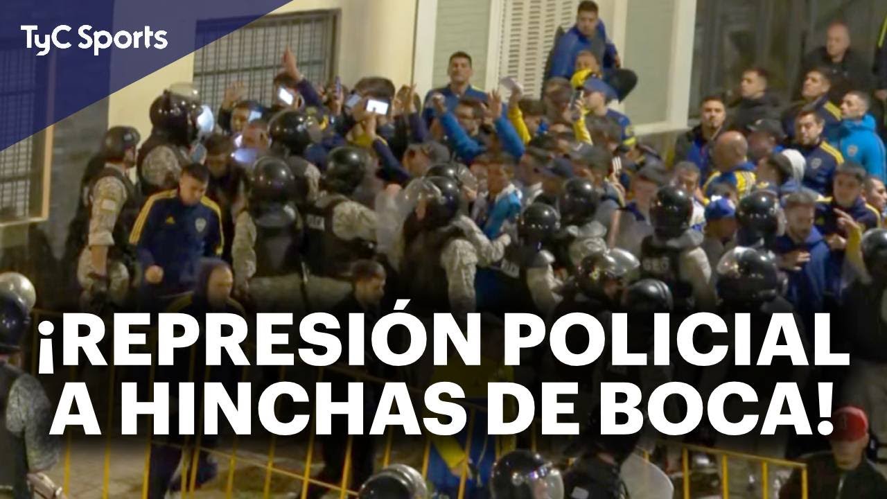 BOCA: REPRESIÓN POLICIAL A LOS HINCHAS EN LA PREVIA AL PARTIDO POR COPA LIBERTADORES EN URUGUAY 🔴
