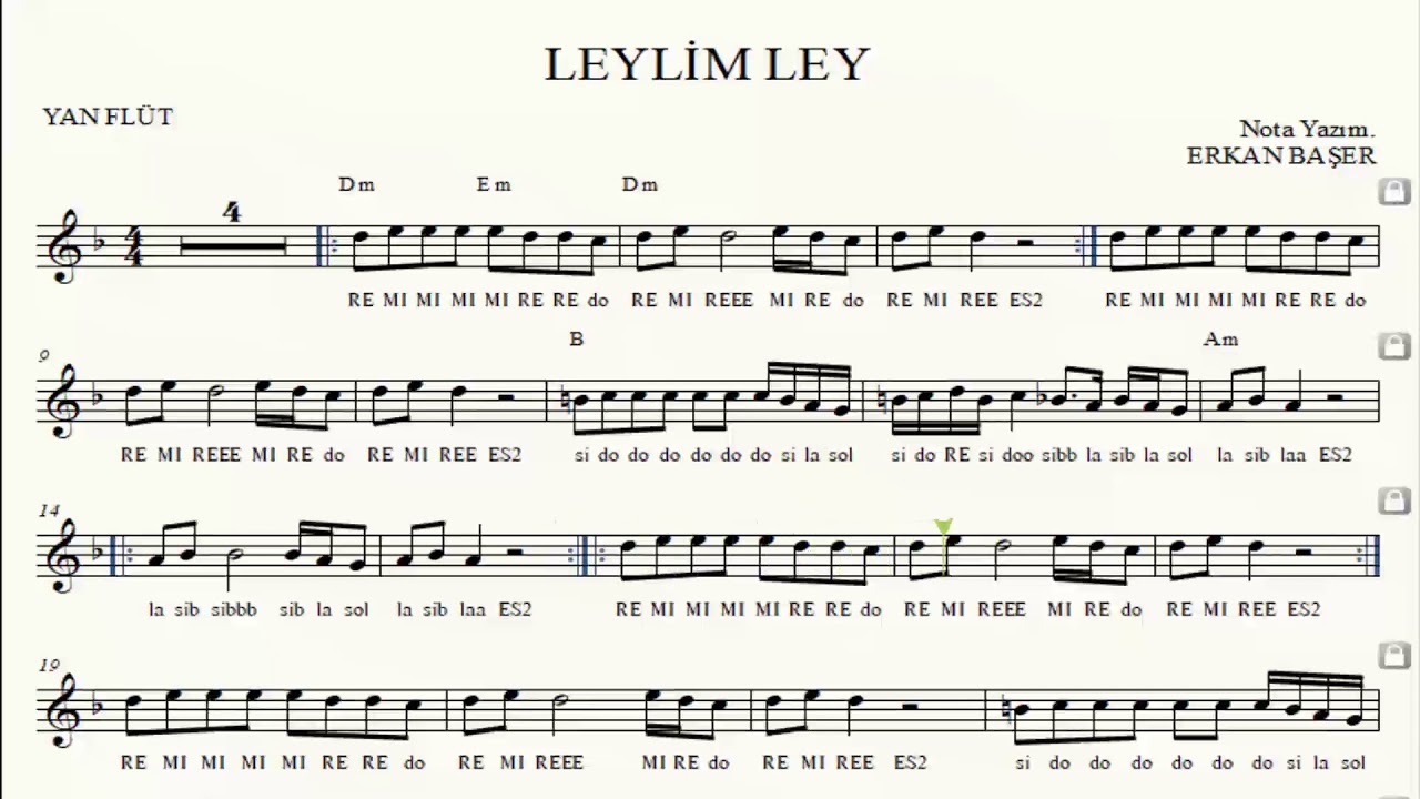 LEYLİM LEY yan flüt NOTALARI eşlikli ALTYAPILI
