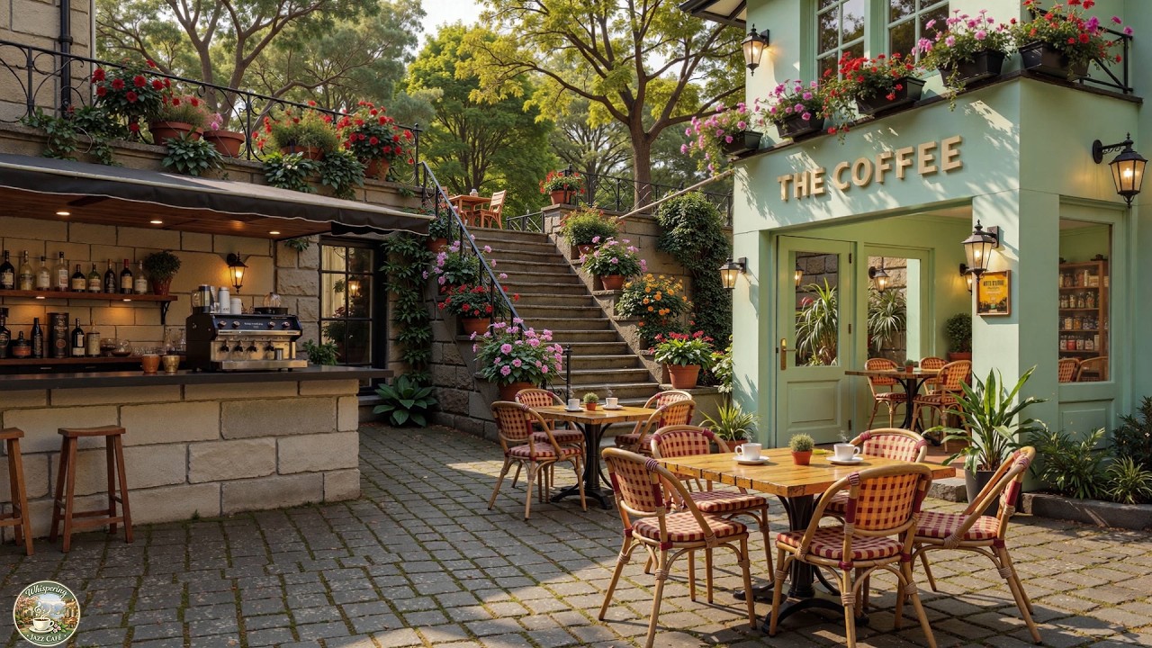 Start Your Day at a Sunny Garden Cafe - Calm Jazz Piano, Birds Chirping for Positive Energy