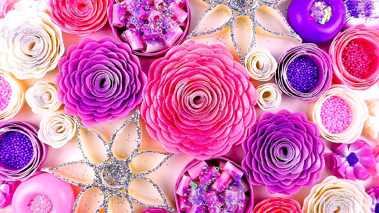 ASMR soap roses, plates and soap boxes with curls. Clay cracking with glitter. Oddly satisfying!