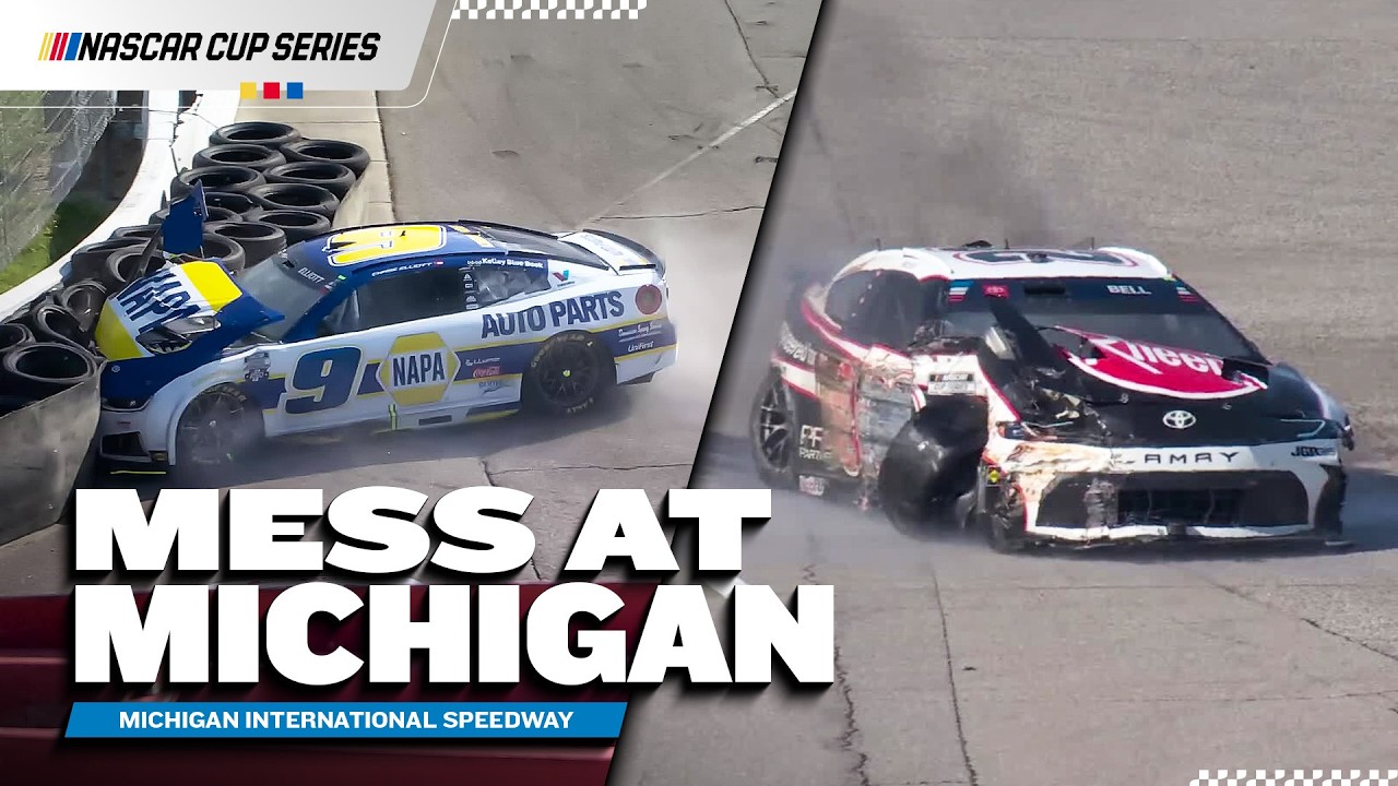 Every Angle of Chase Elliott & Christopher Bell's Fiery Wreck | 2026 NASCAR Cup Series at Michigan
