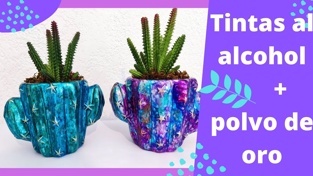 Como pintar Maceta para cactus con Tintas al Alcohol y sombra dorada para ojos!!/Decorando con Yaz