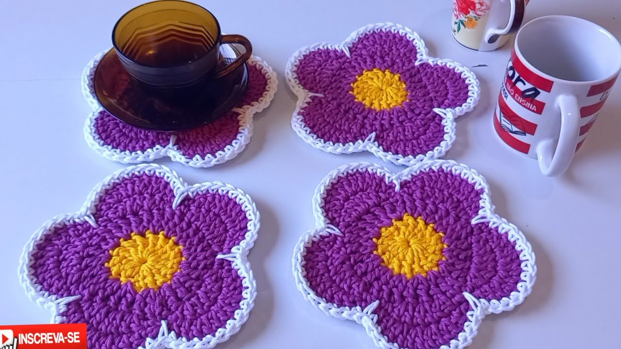 porta copos de flor em croche