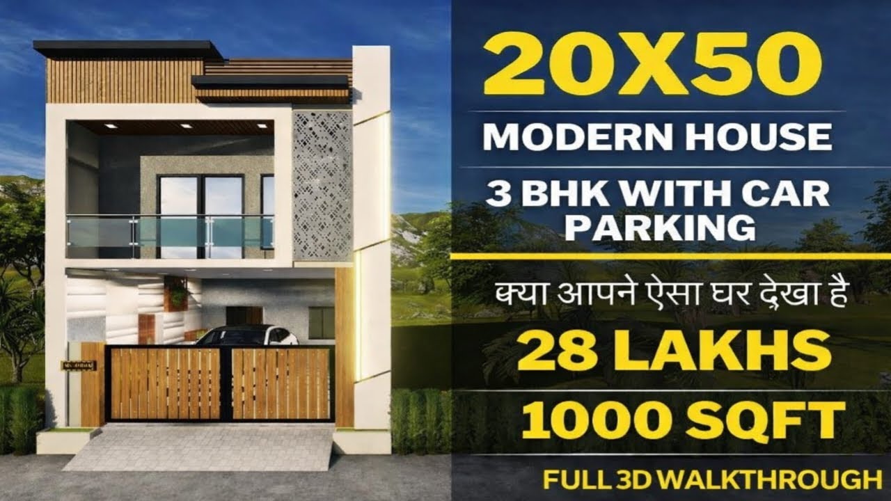 20×50 Modern House Design | 3 BHK House Plan | 1000 Sqft House | Construction Cost|ravijaunpuriya01 