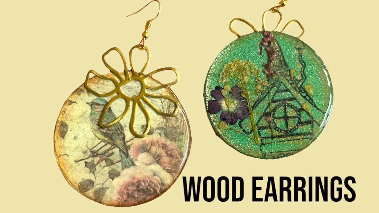 How to make Wood earrings with scrap book paper, decoupage
