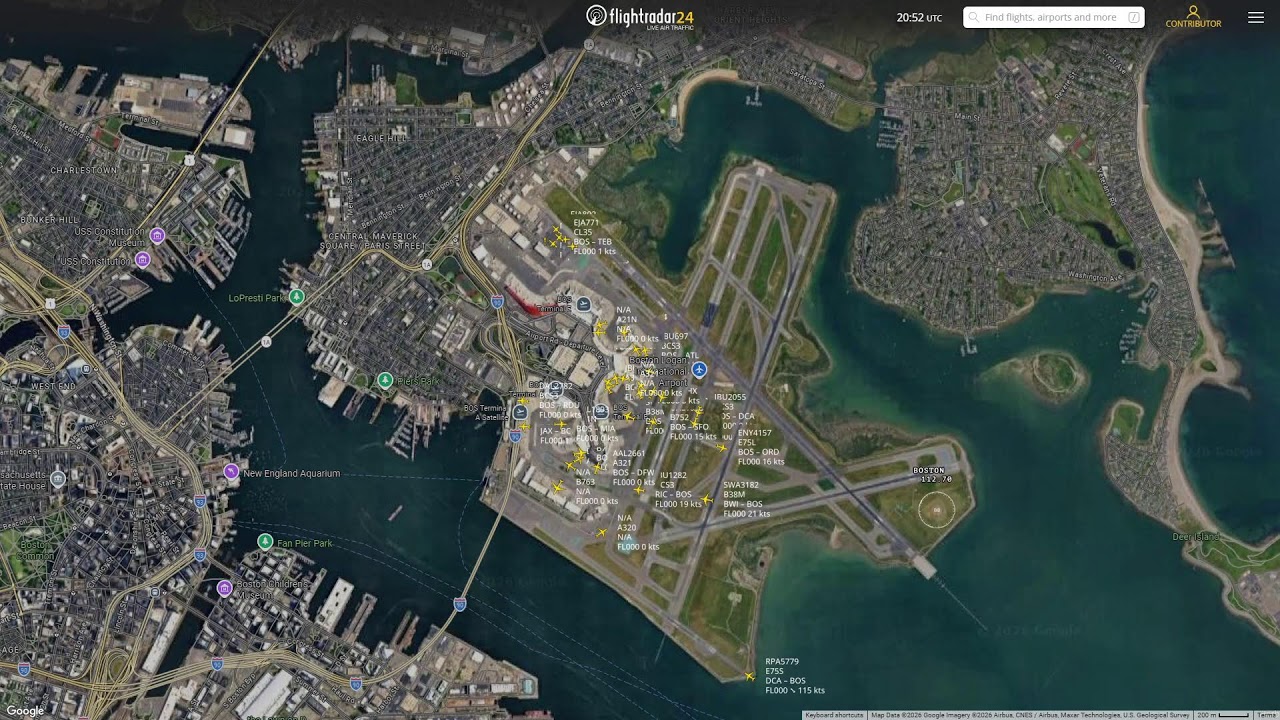 Boston Logan KBOS Flightradar24 Livestream with Live Air Traffic Control 9/02/2026