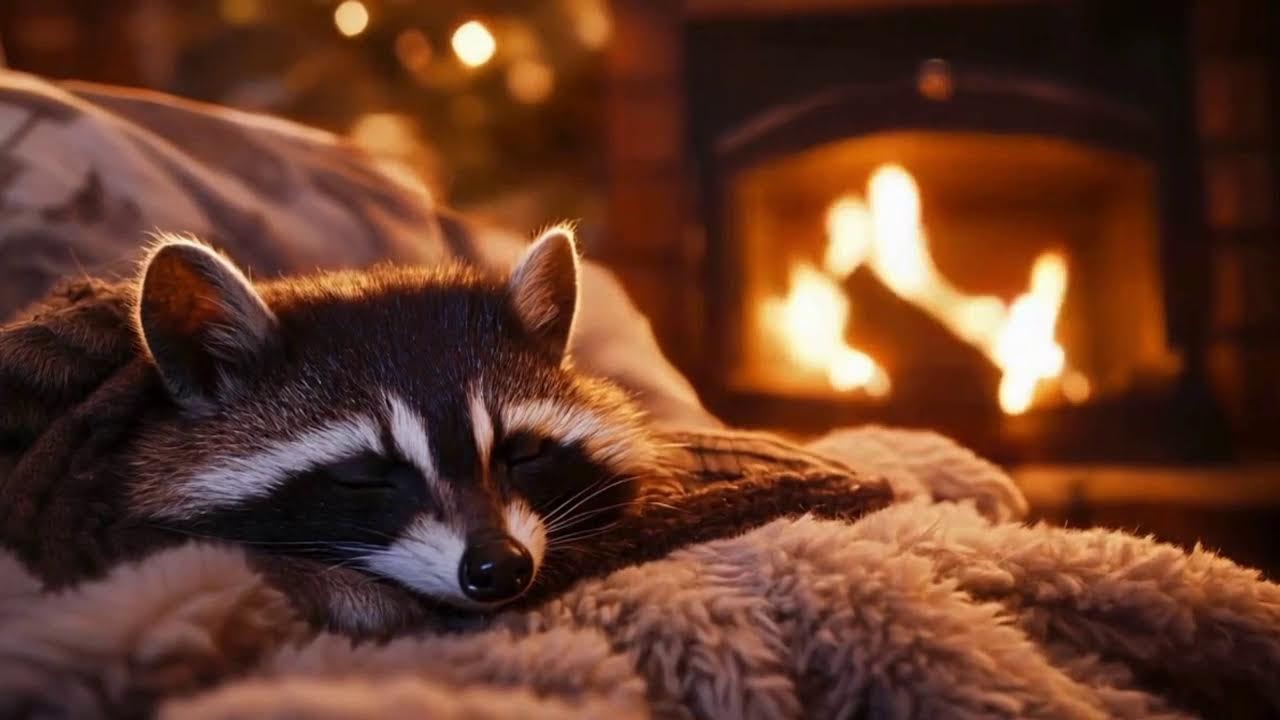 Cozy Raccoon by the Fireplace 🦝 Peaceful Ambience for Sleep & Relaxation