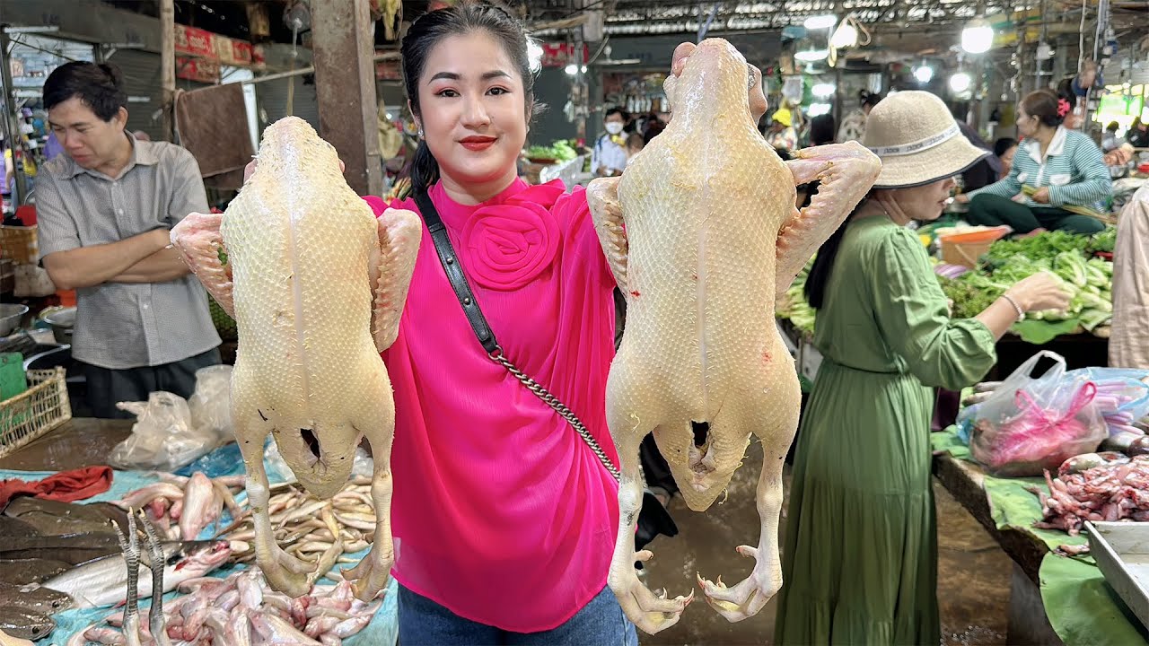 Market show: Buy duck and cook sweet and sour duck soup - Cooking with Sreypov
