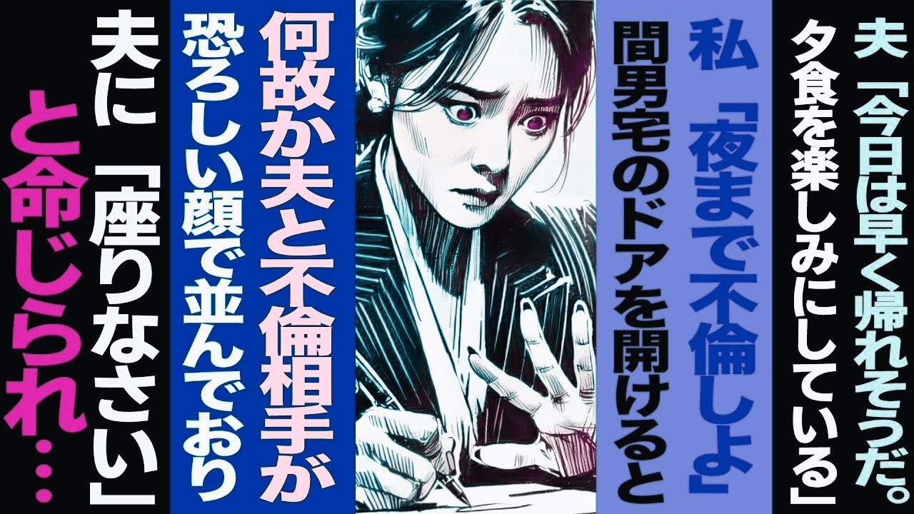 【漫画】不倫相手「今日、大事な話がある」→夫「今日は早く帰れそうだ」→男の自宅のドアを開けると何故か夫と不倫相手が恐ろしい顔で並んでいた。夫に「座りなさい」と命 じ られ ...(修羅場)