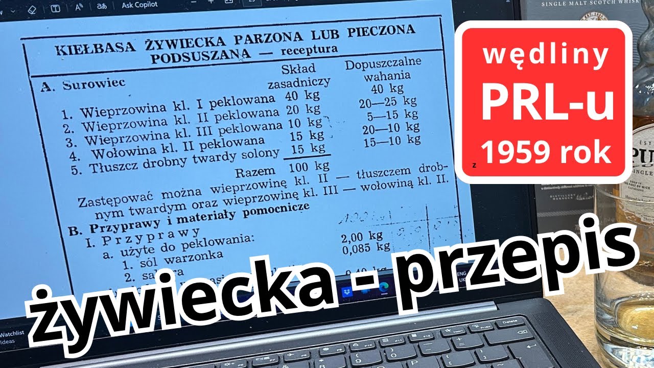 Receptura na kiełbasę żywiecką z 1959 roku.