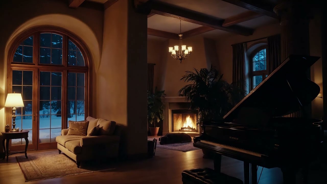 Cozy House  at Night | Sleeping Dog & Fireplace | Winter Calm