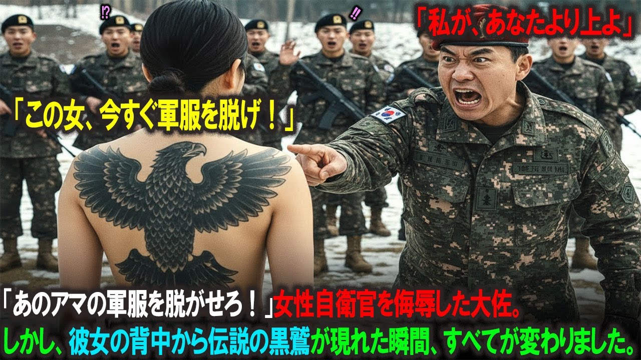 「その女の軍服を脱がせろ！今すぐだ！」女性自衛官を侮辱した大佐、その瞬間、彼女の背中から伝説の黒鷲が現れる | 自衛隊感動秘話