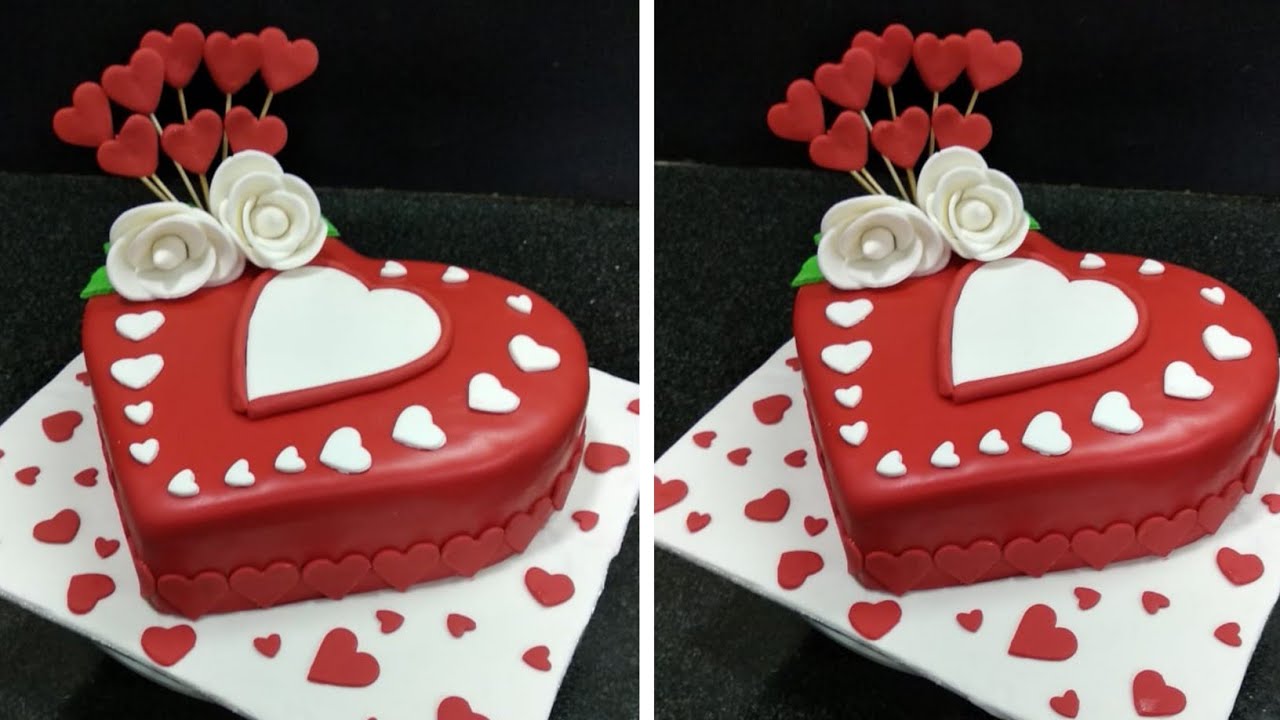 How To Cover a Heart Shaped Cake With Fondant Cake | Red Colour And White Colour