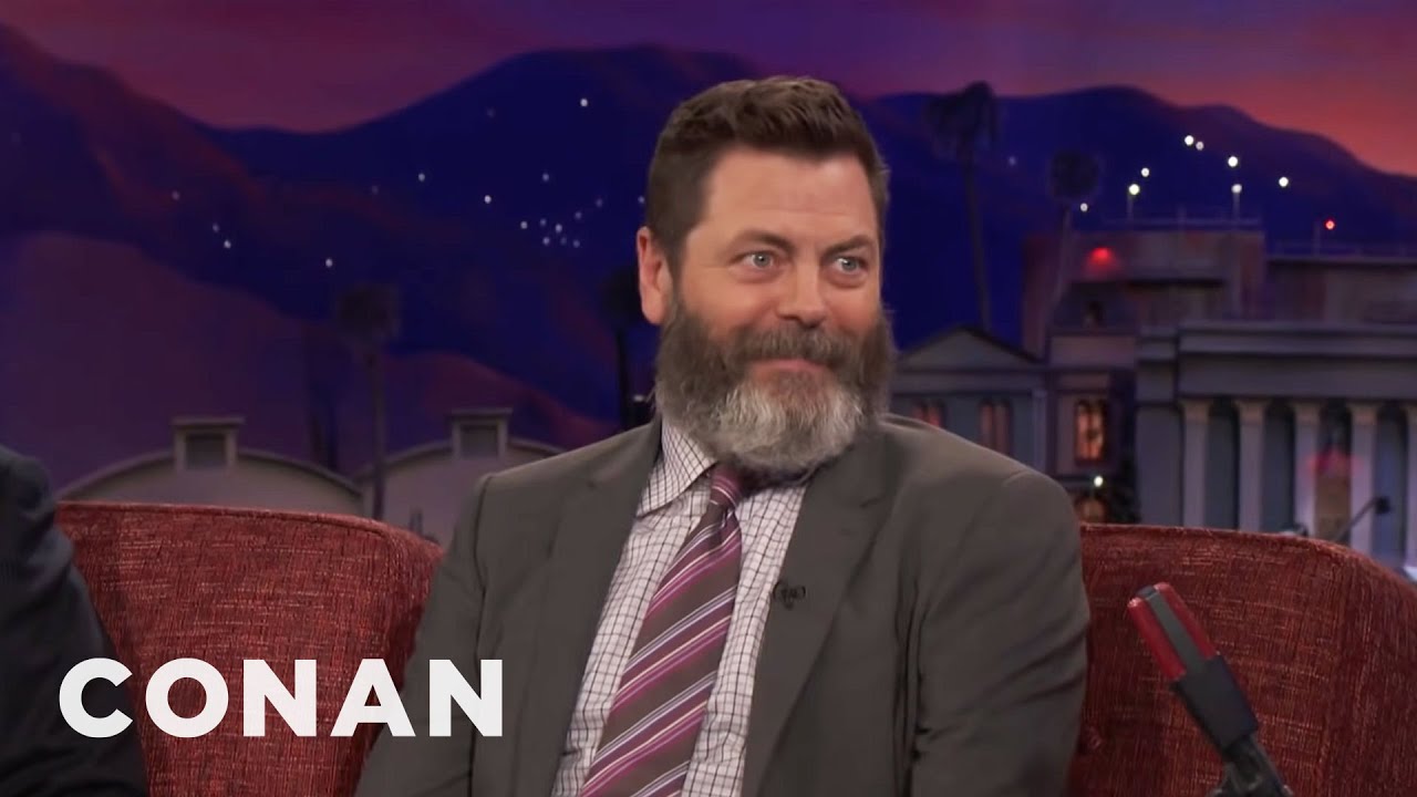 Nick Offerman Ate A Lot Of Fatty Meats With Chris Pratt | CONAN on TBS