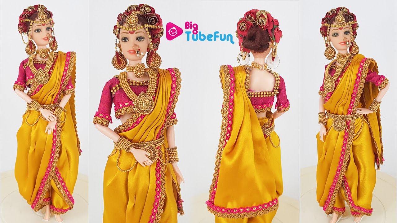 Nauvari Saree Making for Barbie Doll | Learn Barbie Doll Marathi Saree Making