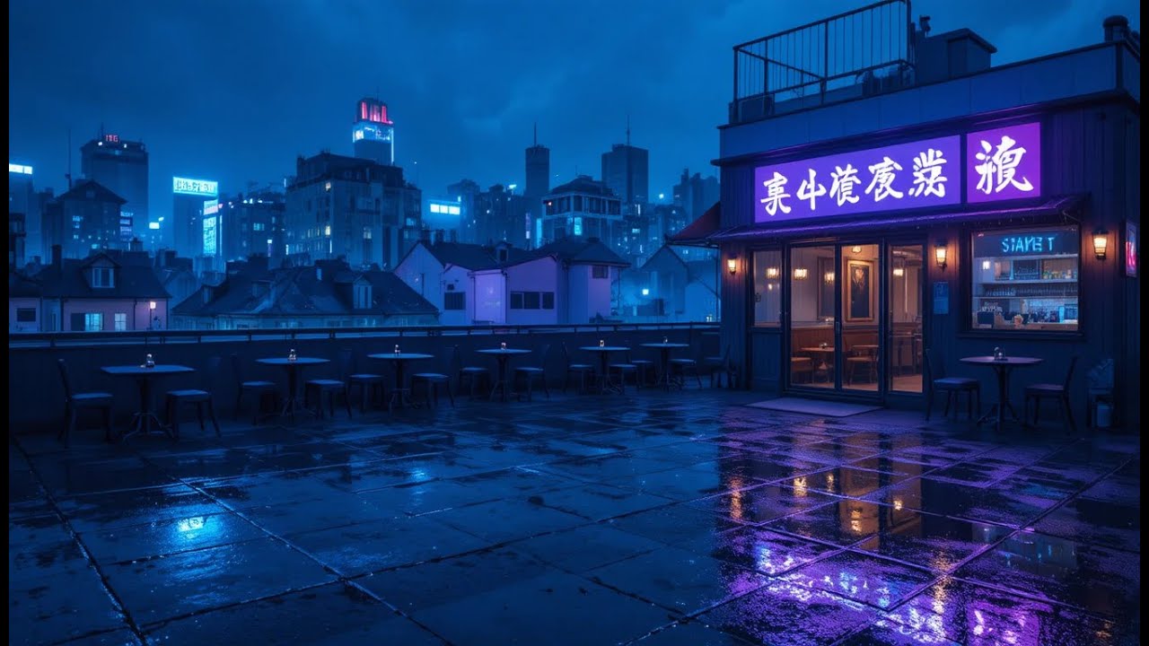 no ads - Rainy Rooftop Café ☔ Blue Night Lo Fi Hip Hop Beats to Relax & Study loop