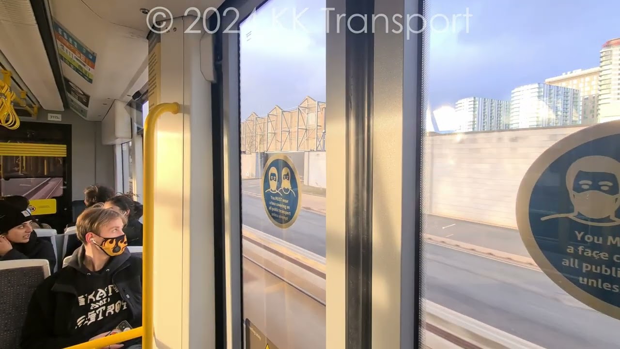 Manchester Metrolink: M5000 3115 Wharfside-Parkway → Trafford Centre | 4K
