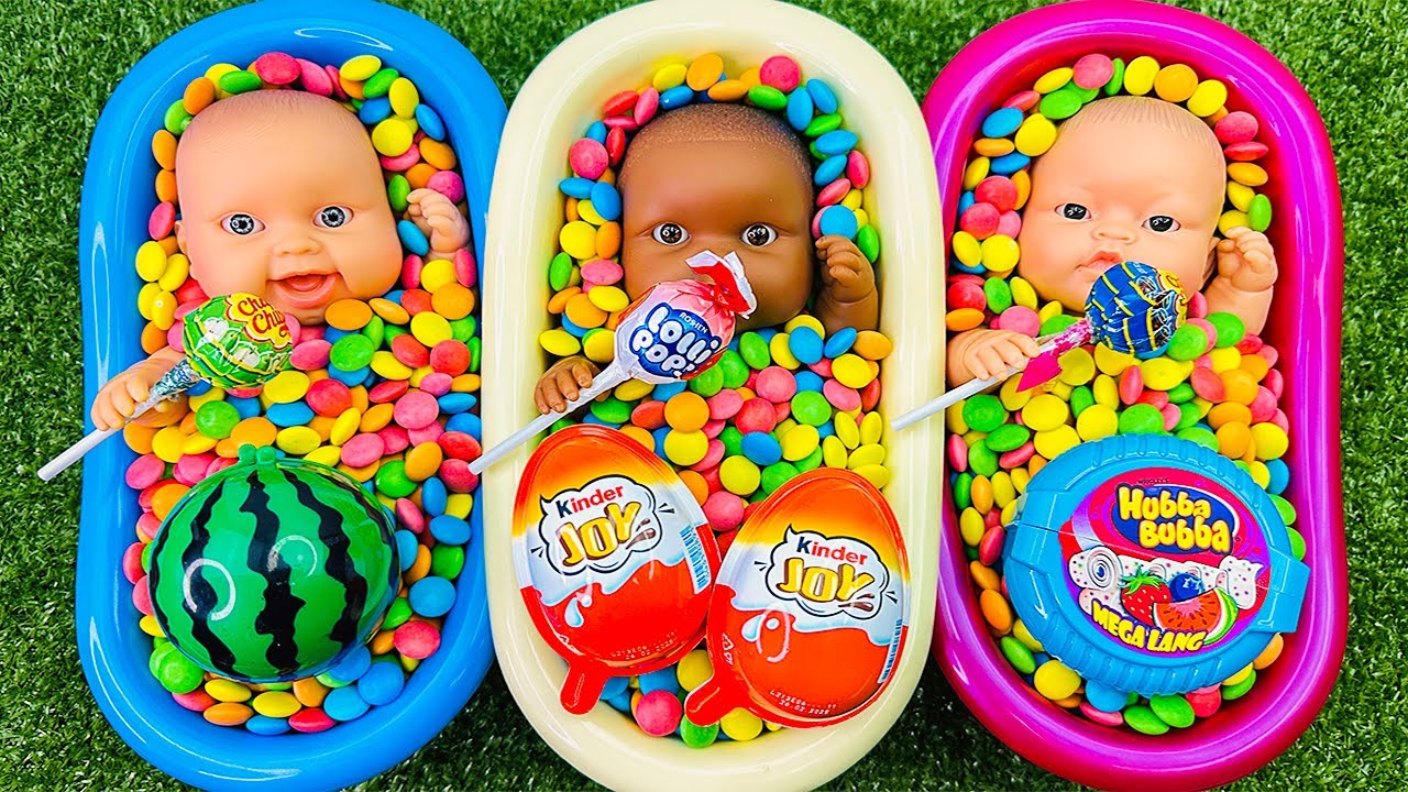4 Minutes Satisfying Video | Mixing Funny Candy ASMR & Make Up in 3 Bathtubs with Magic M&M's Slime