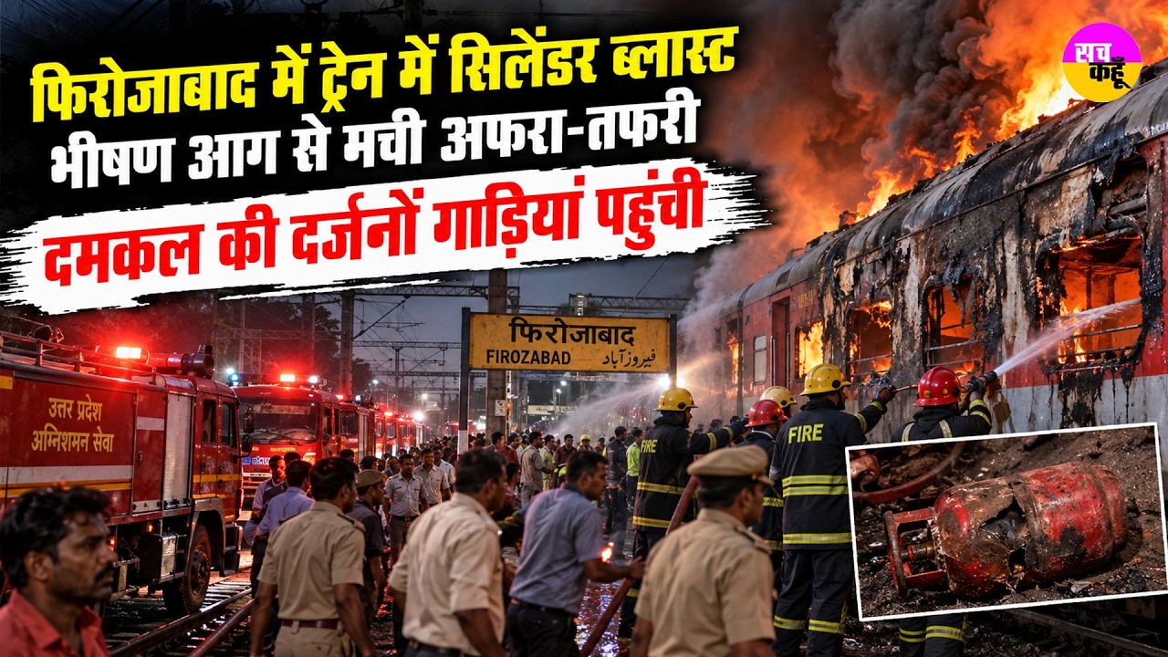 Shikohabad Train Fire |  अफरा-तफरी दमकल की दर्जनों गाड़ियां पहुंची | Firozabad Fire | Cylinder Blast