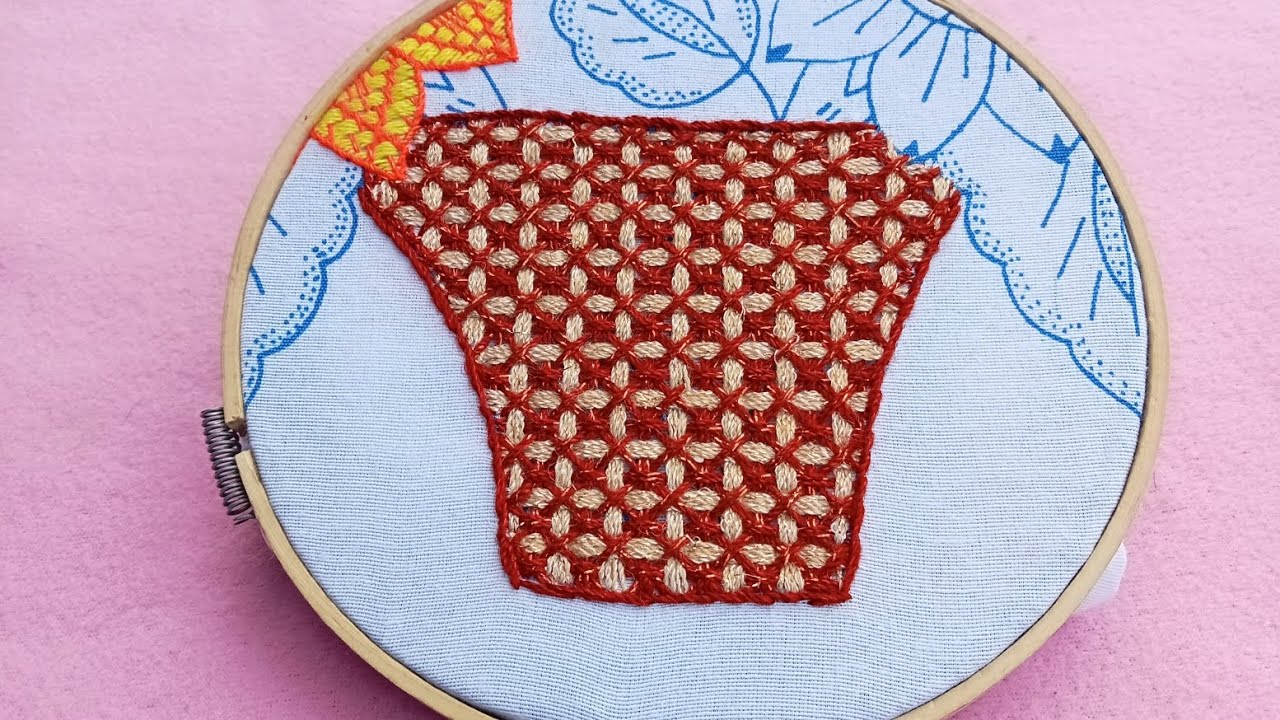 como bordar una canasta#25con una linda puntada ideal para cualquier diseño entre hojas,flores,etc.