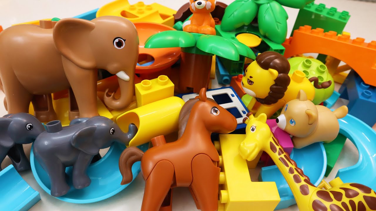 Satisfying Building Blocks Marble Run ASMR! Elephant & Jungle course block coaster