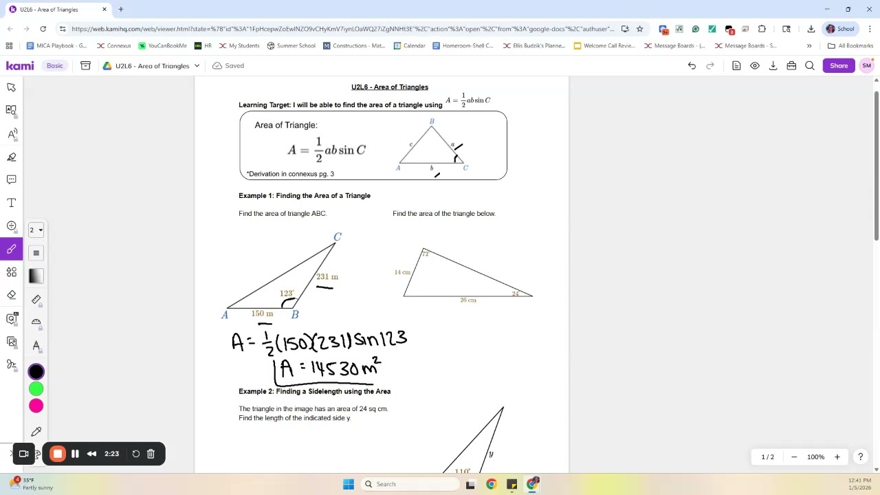 U2L6B   Example 1 Area of Triangles