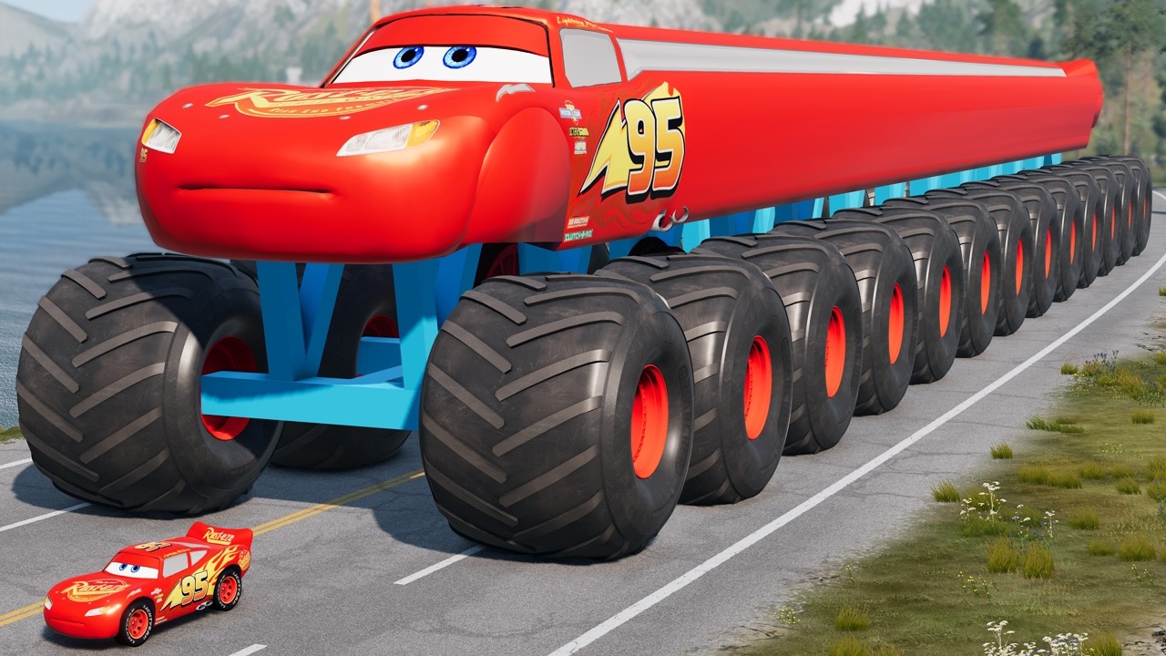 GIANT Long McQueen MONSTER TRUCK vs Small Lightning McQueen Epic Chase | BeamNG.Drive
