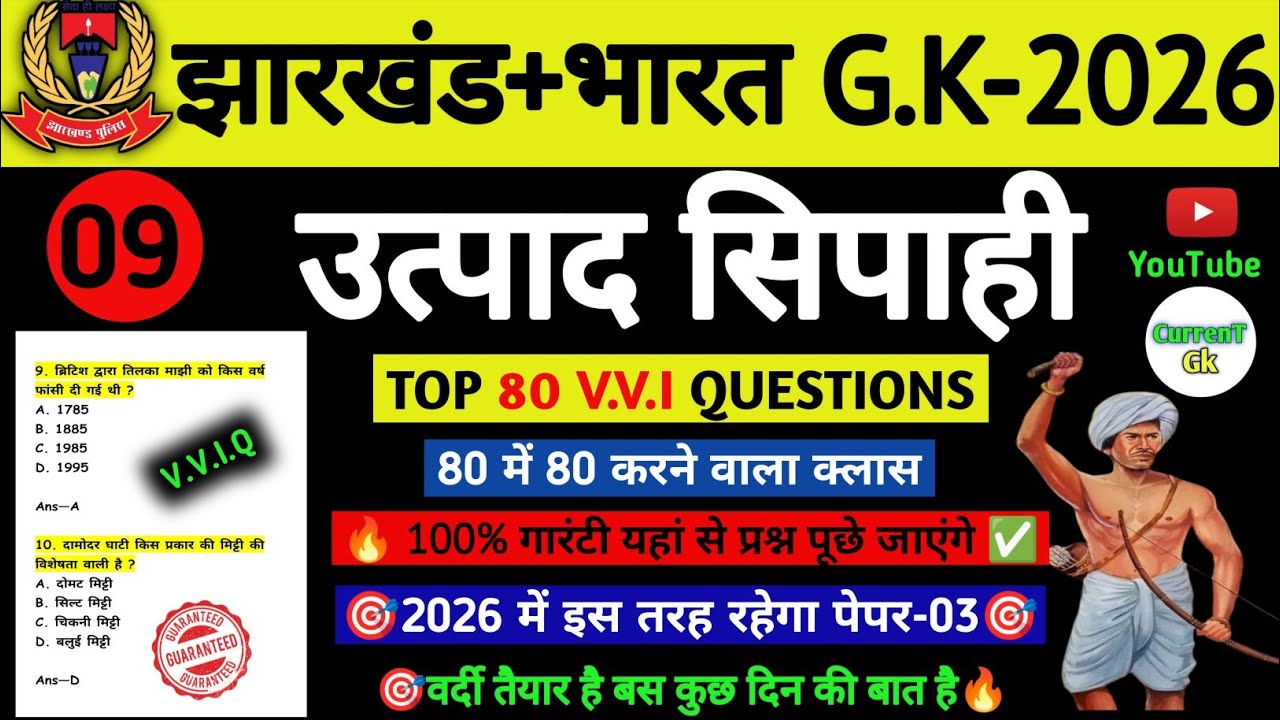 उत्पाद सिपाही परीक्षा 2026//🎯 Jharkhand Gk 🔥// Excise Constable MCQ Gk | Field Worker Gk
