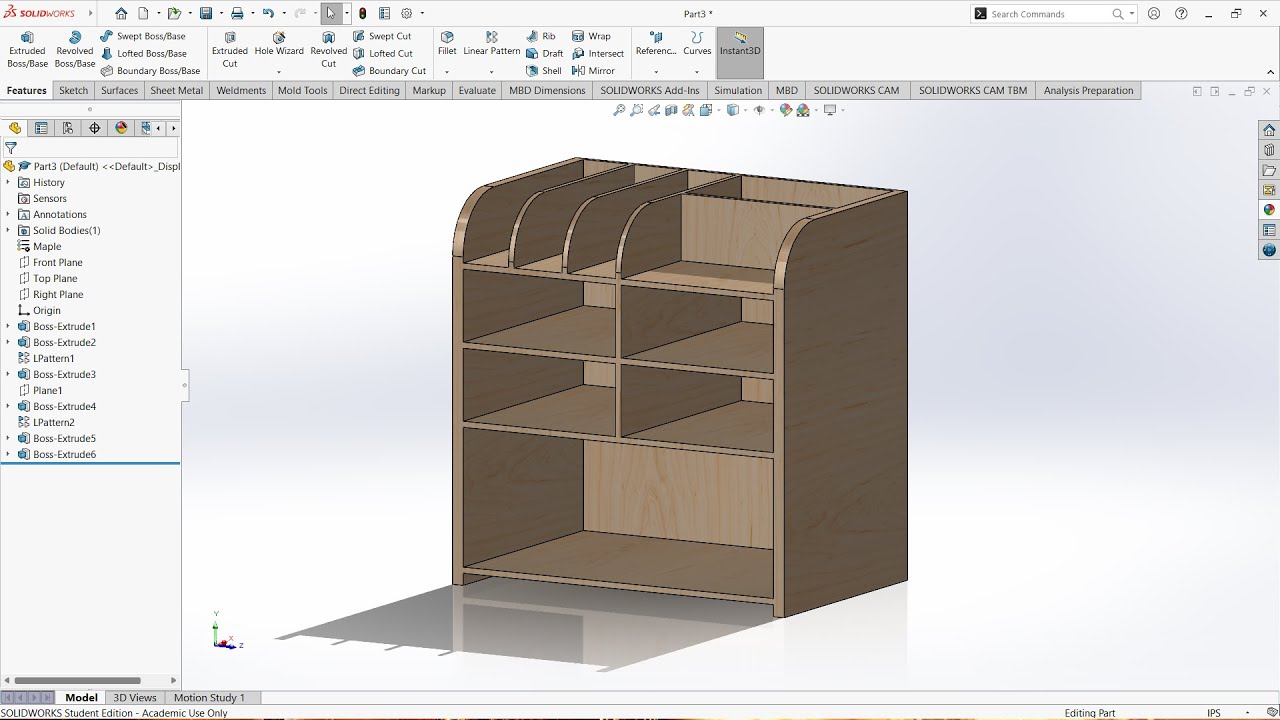 EASY SOLIDWORKS Tutorial Part 8 | Wood Furniture Cad Modelling With Solidworks | 3D Part Making