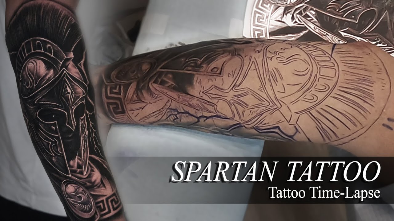 SPARTAN Tattoo Time-Lapse | Black and Grey Realism