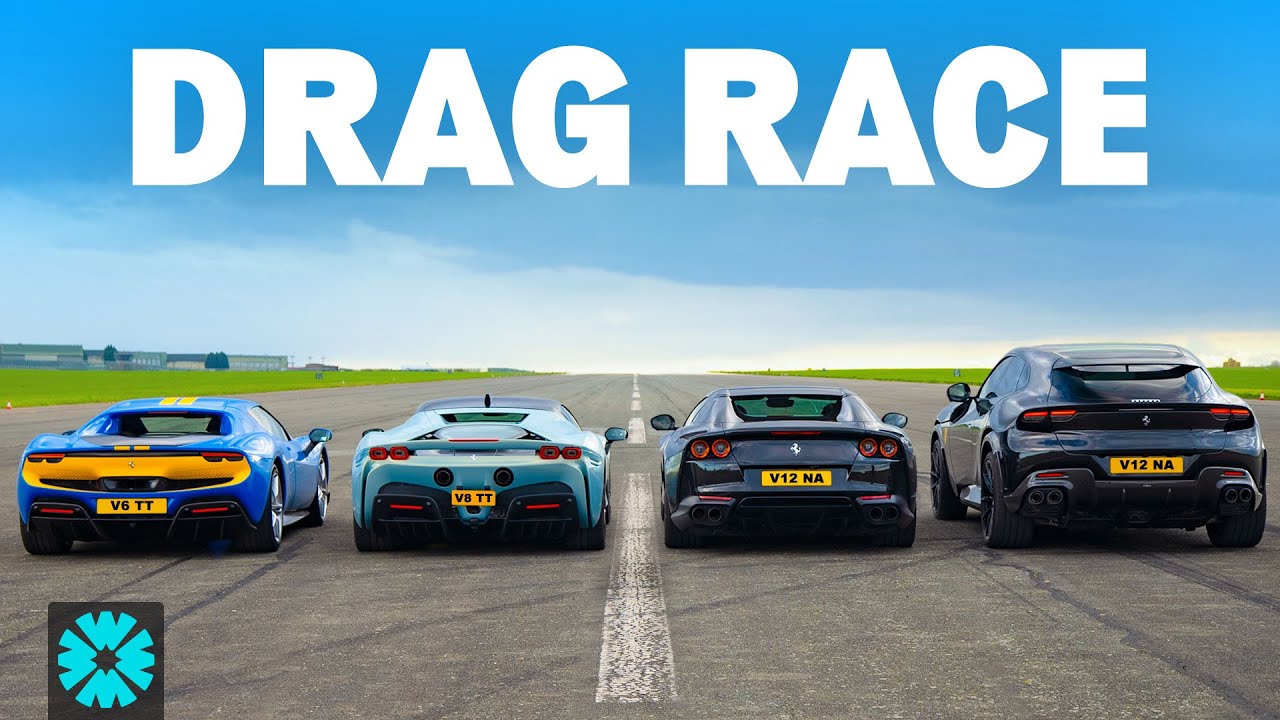 FERRARI DRAG RACE: SF90 против 296 против 812 против Purosangue