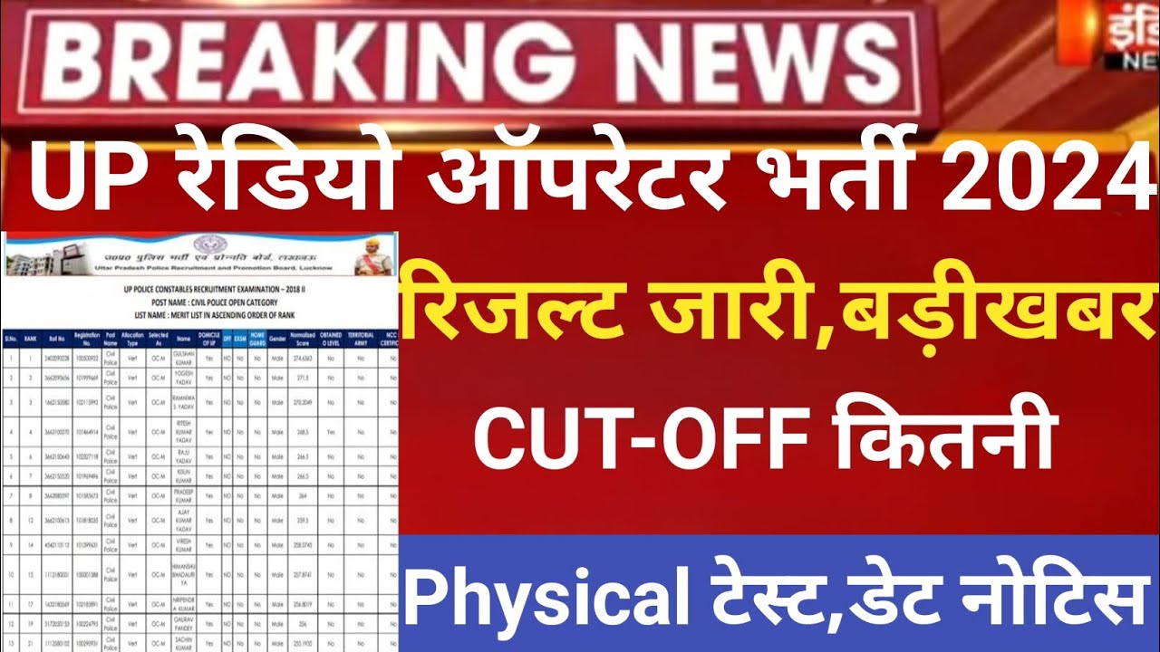 Up radio operator result 2024/UP Police Radio Operator cut-off 2024/up radio operator latest news