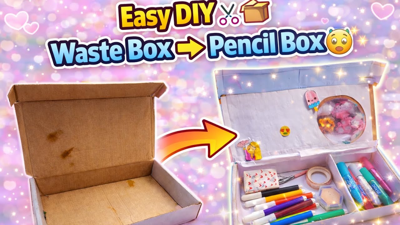 Easy diy waste box Convert pencil box ✨❤️#diy #wastebox  #pencilbox #viral #trending #youtubevideo 