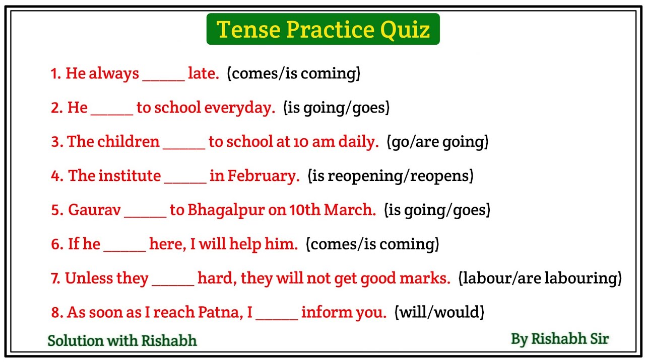 Tense practice test | Tense practice questions ssc | Tense in english grammar | Tense mcq test