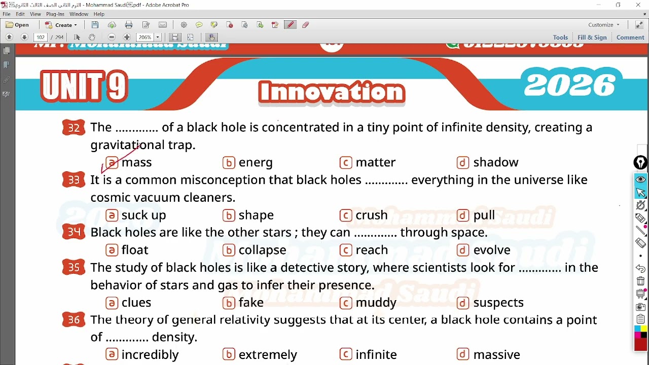 3rd Year Unit 9 Vocabulary part 2 pages 100 --104