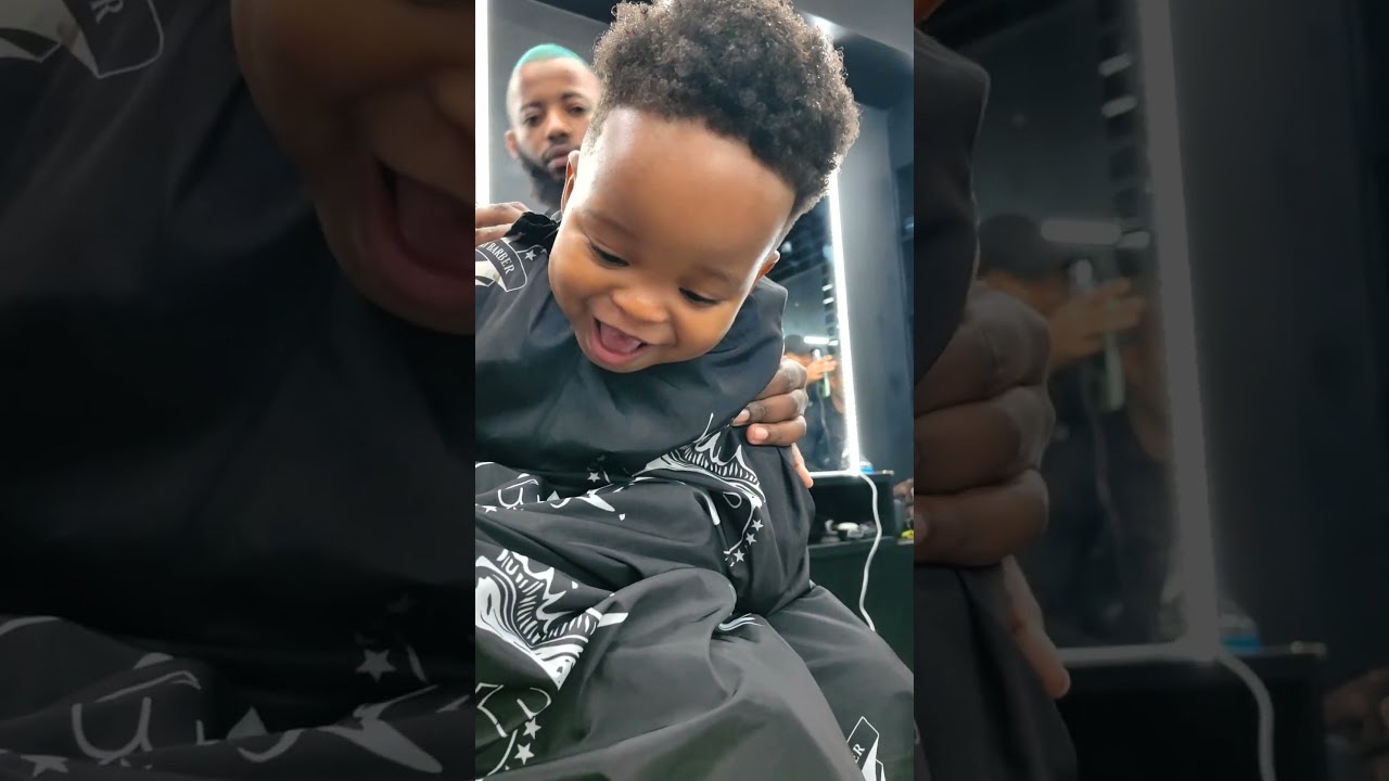 First barber visit for baby Thori. #babyboy #firsthaircut #shorts #shortvideo