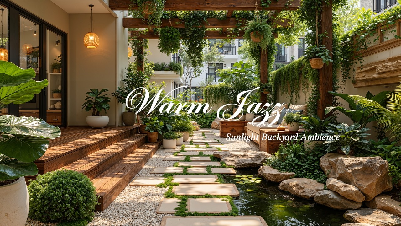Warm Jazz Retreat at Sunlight Backyard Ambience | Mild Jazz Music with Natural Sound for Good Mood