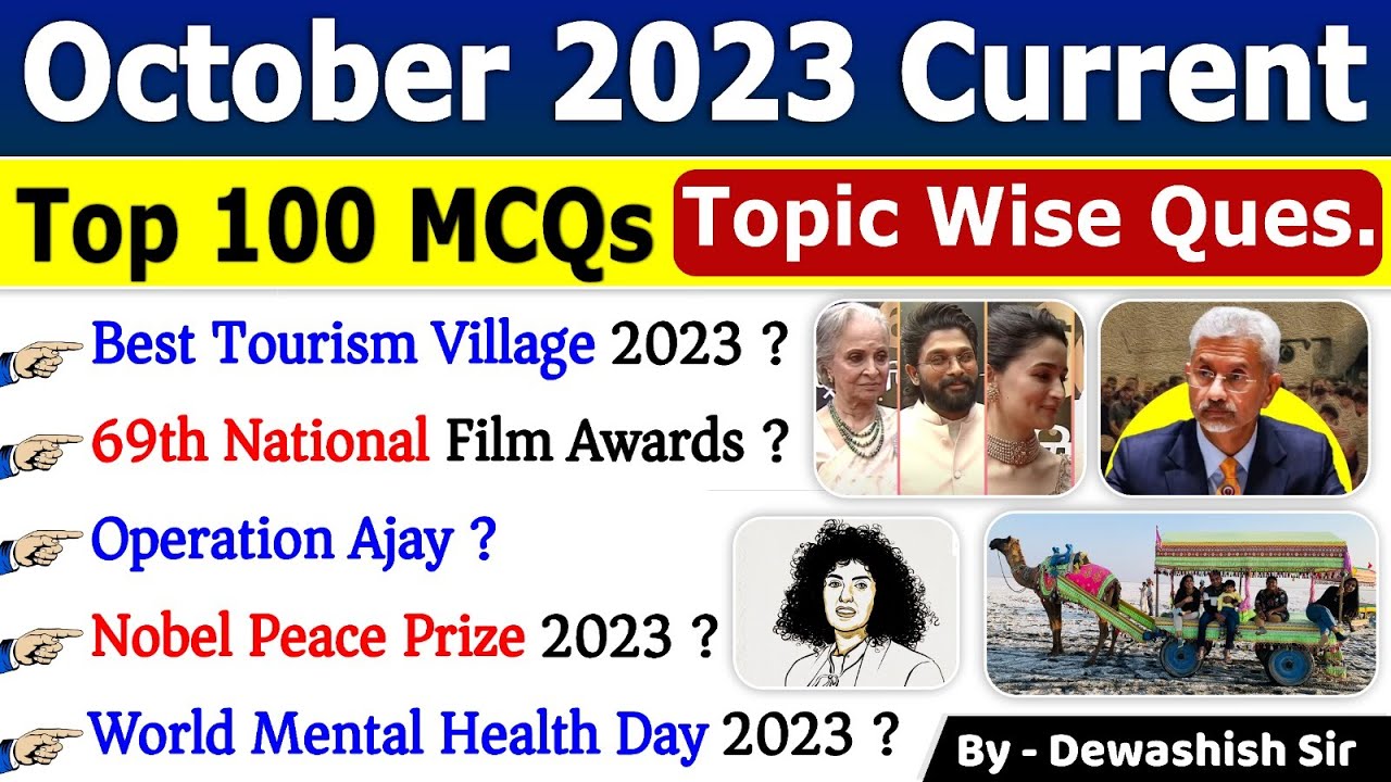 October Monthly Current Affairs 2023 | Top 100 MCQs Current Affairs | October 2023 Full Month