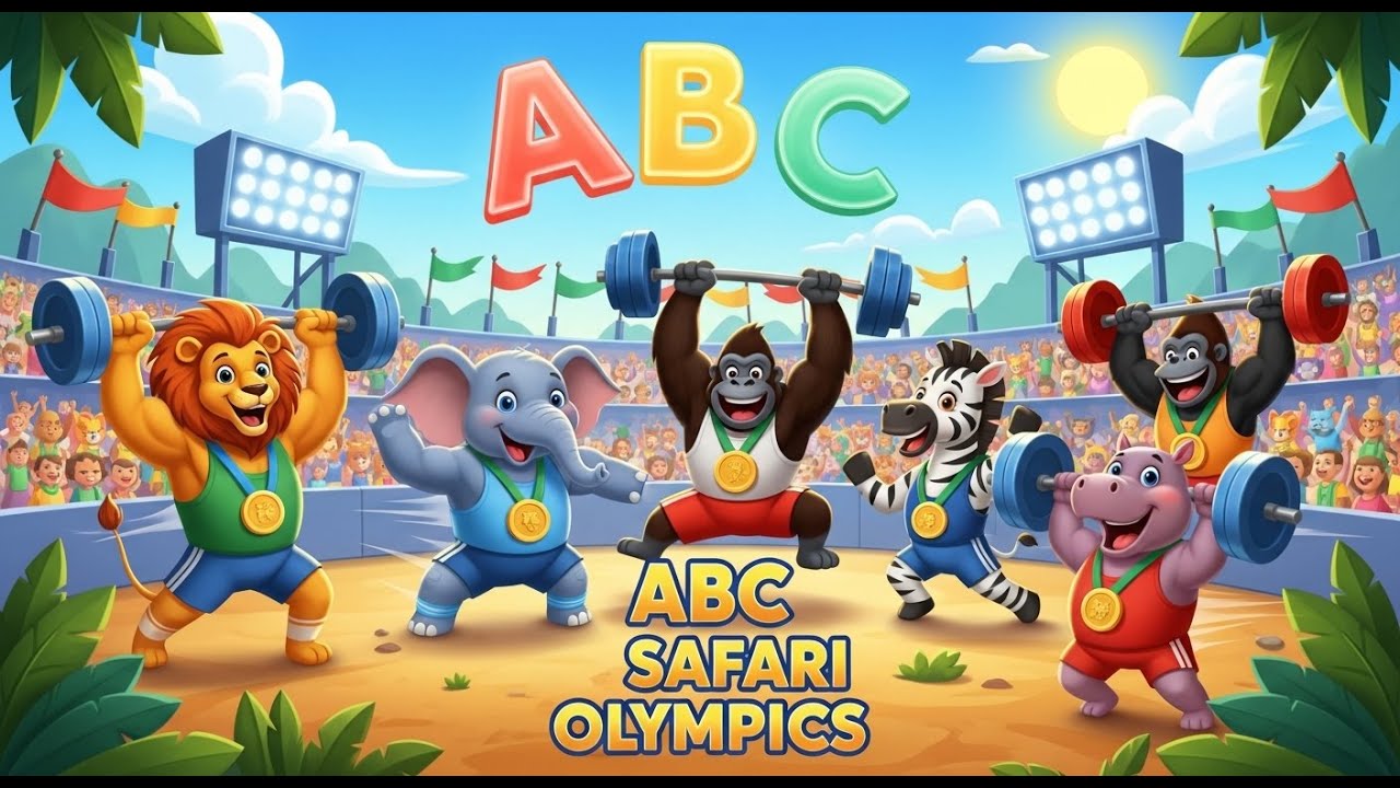 ABC Safari Olympics Animal Weightlifting Song 🦁🏋️‍♂️ | Learn ABCs | Fun Alphabet Sports for Kids
