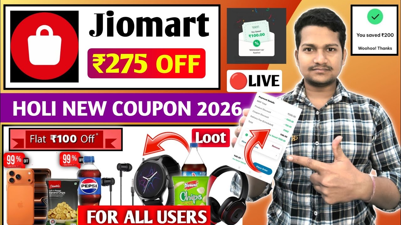 Jiomart 4 New Coupon Code Today 💥 Jiomart 275 Off Coupon Code For All | Jiomart Holi Shopping Offer