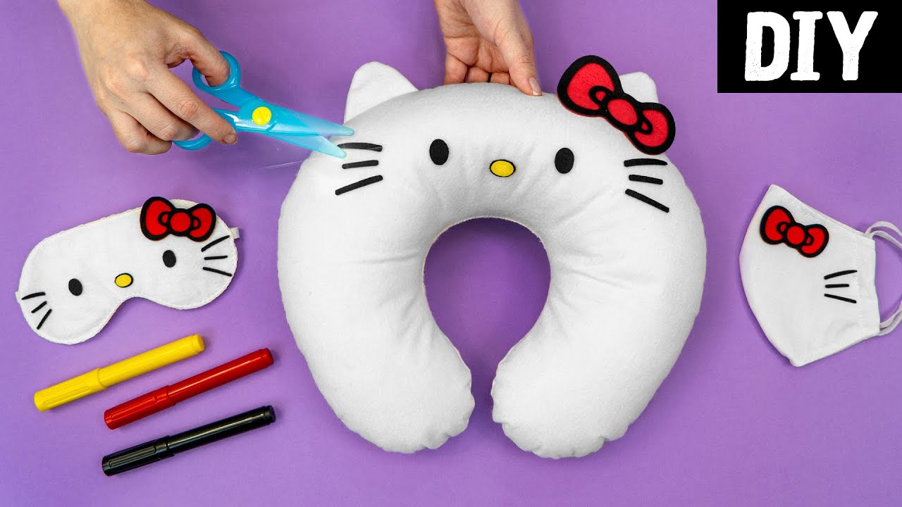 DIY Hello Kitty 🎀 Ideias Super fofinhas 💖 Máscara de dormir, Almofada de Viagem e Máscara