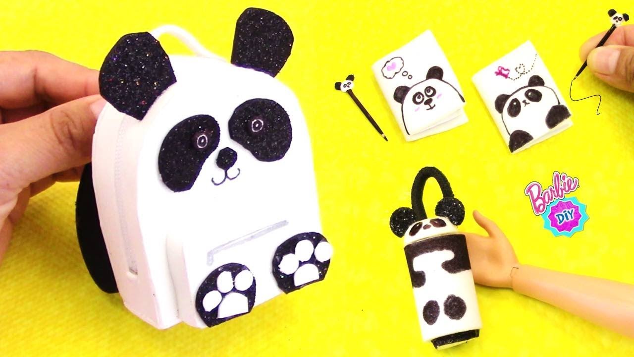 Como hacer MOCHILA y Accesorios de Panda en miniatura!! Manualidades para muñecas