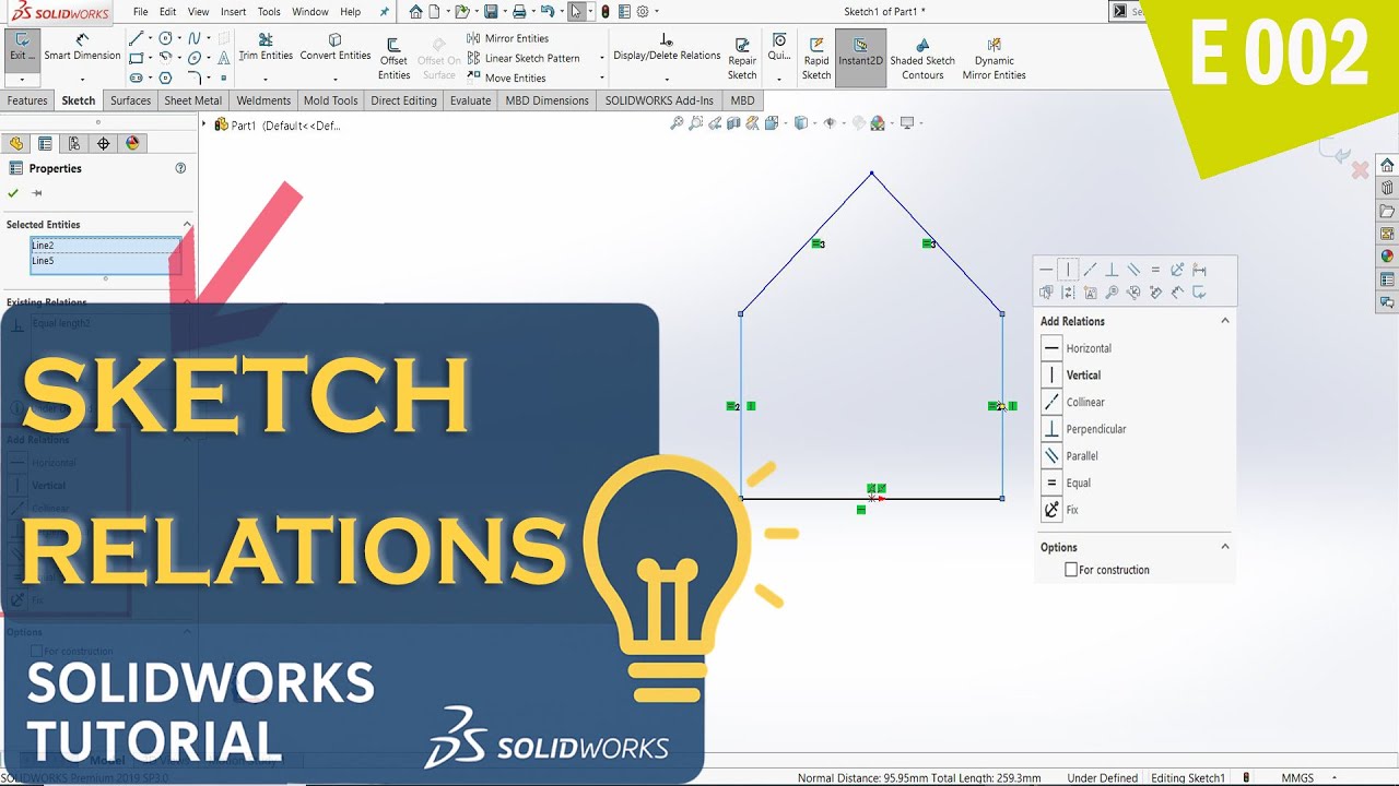 SolidWorks Sketch Tutorial (E002) │How to Add Relations in Sketch &ndash; For Beginners