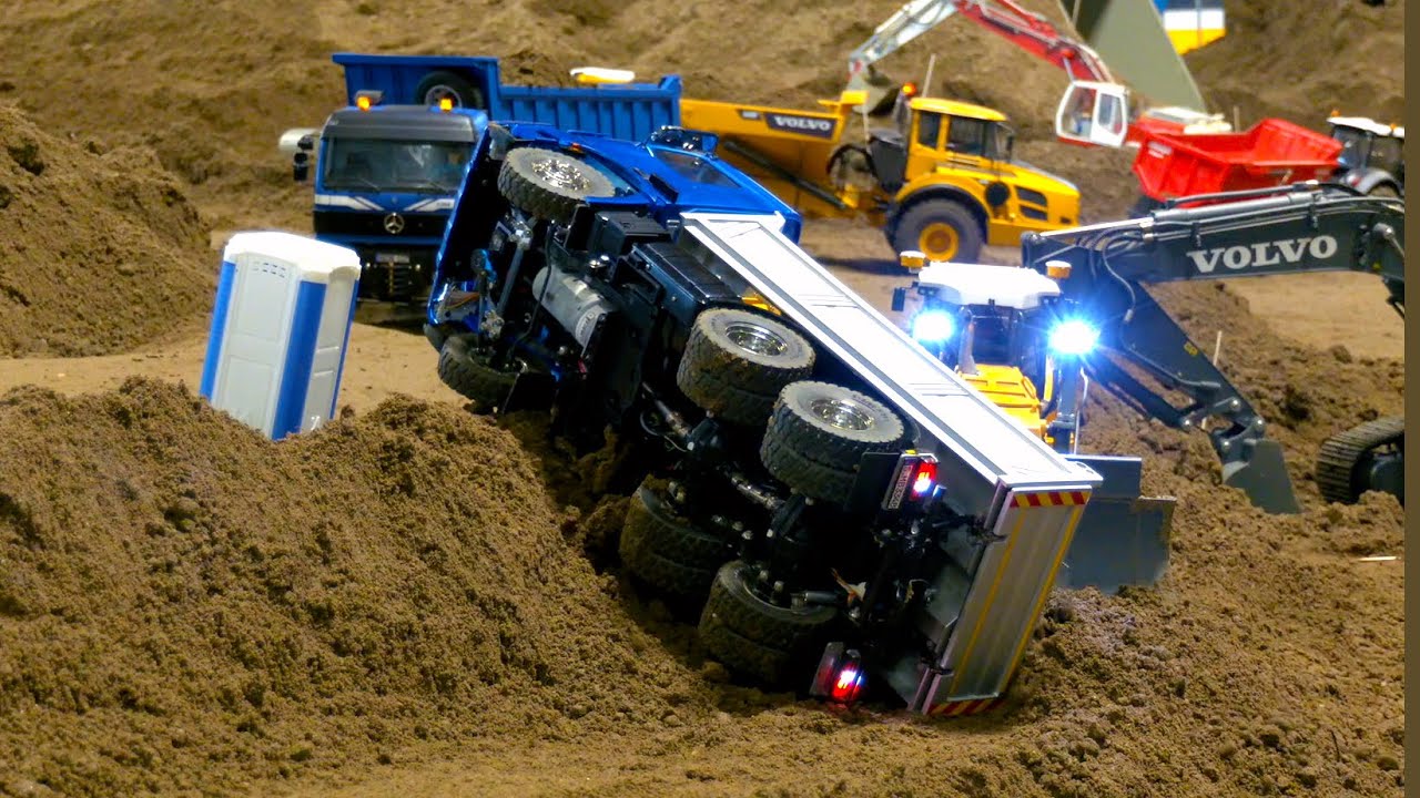 RC TRUCKS STUCK - OVERLOADED RC TRUCKS TIPPING OVER - MAN F2000 TRACTOR TRUCK - DEMOLITION VOLVO