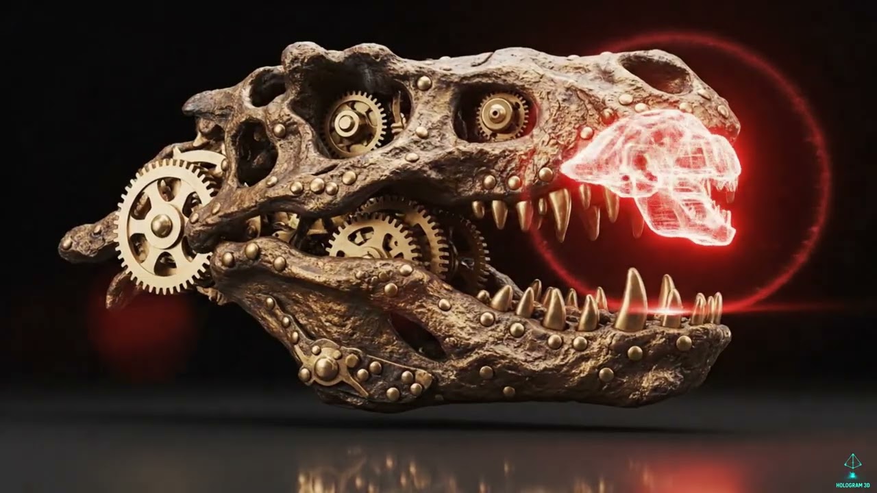 3D HOLOGRAM: ANCIENT FOSSILS & GOLDEN MECHANICS FUSION! ⚙️✨